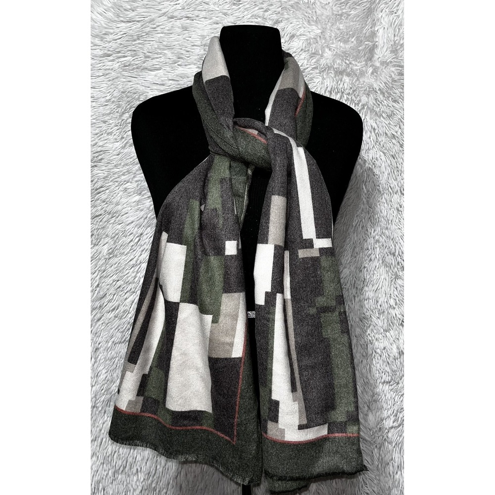 Women's Fashion Scarf Polyester Viscose Blend Green Gray Shawl Wrap 30x72